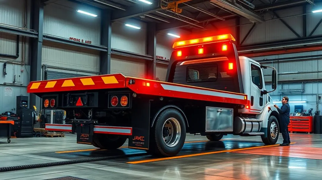 Tow truck bed raised during a hydraulic load test