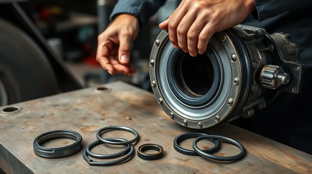 Mechanic replacing seals and o-rings on a PTO unit